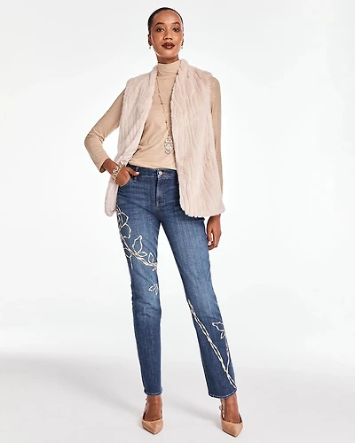 Sequins Rose Girlfriend Slim-Leg Jeans