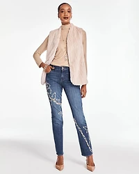 Sequins Rose Girlfriend Slim-Leg Jeans