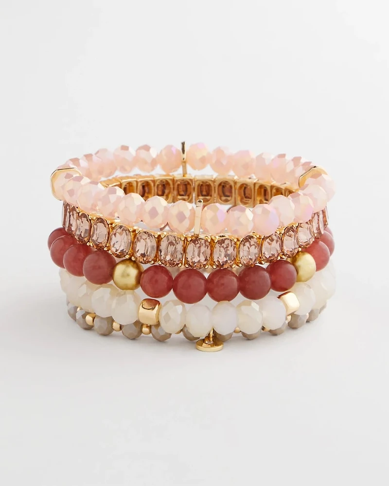 Pink Stretch Set of Five Beaded Bracelets
