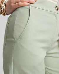 Ribbed Waist Linen Blend Straight-Leg Cropped Pants