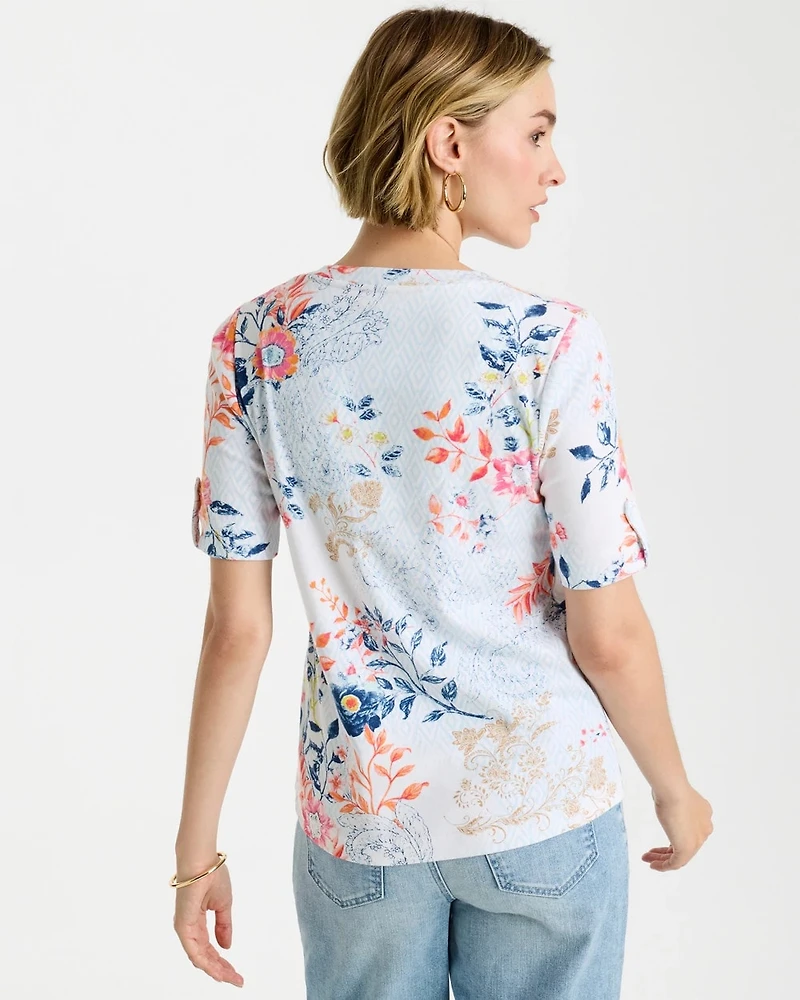 Pima Floral Elbow Sleeve Tee