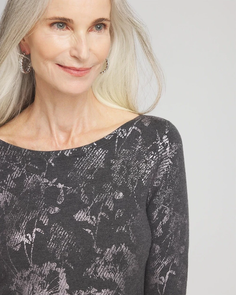 Silver Floral Bateau Neck Sweater