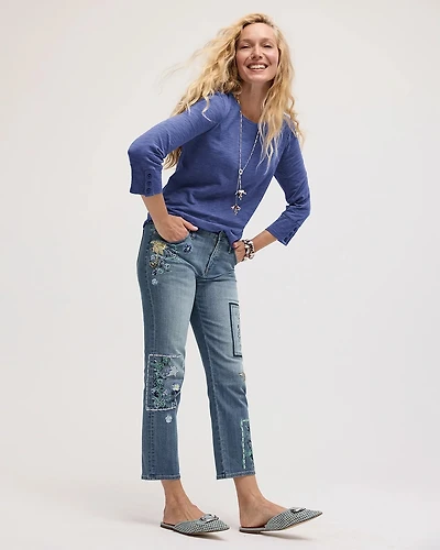 Floral Patchwork Girlfriend Crop Jeans