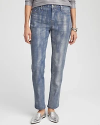 Petite Girlfriend Silver Coated Ankle Jeans