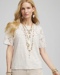 Embroidered Lace Linen Tee