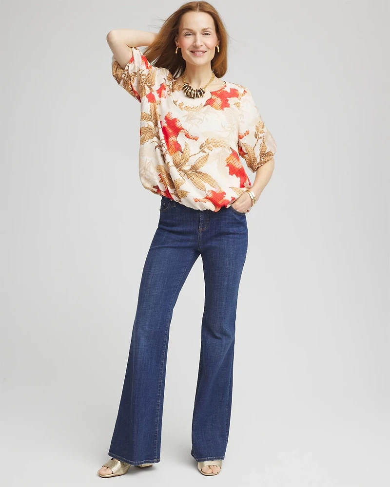 Floral Bubble-Hem Blouse