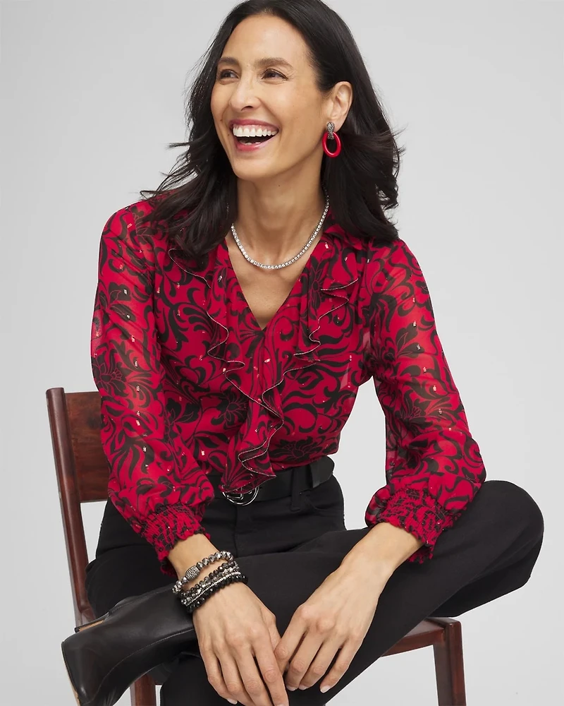 Chiffon Ruffle Neck Blouse