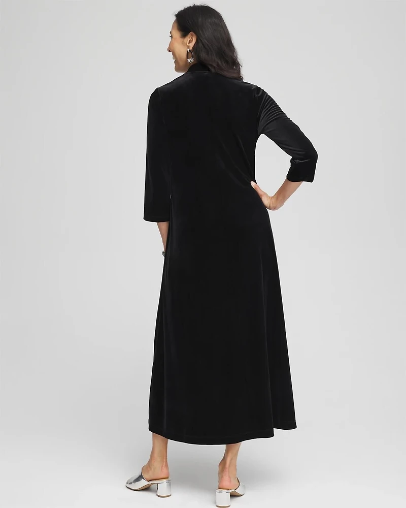 V-Neck Velour Midi Dress