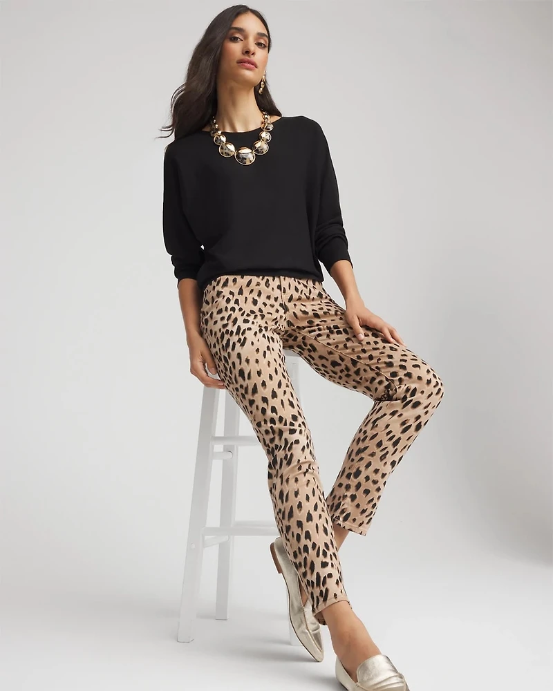 Animal-Print Girlfriend Slim-Ankle Jeans