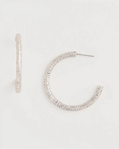 Silvertone Textured Hoop Earrings