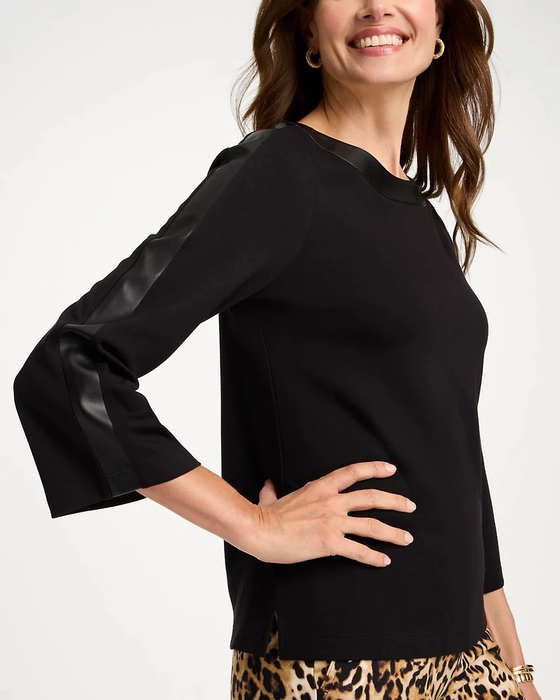 Ponte Knit Faux Leather-Trim Top