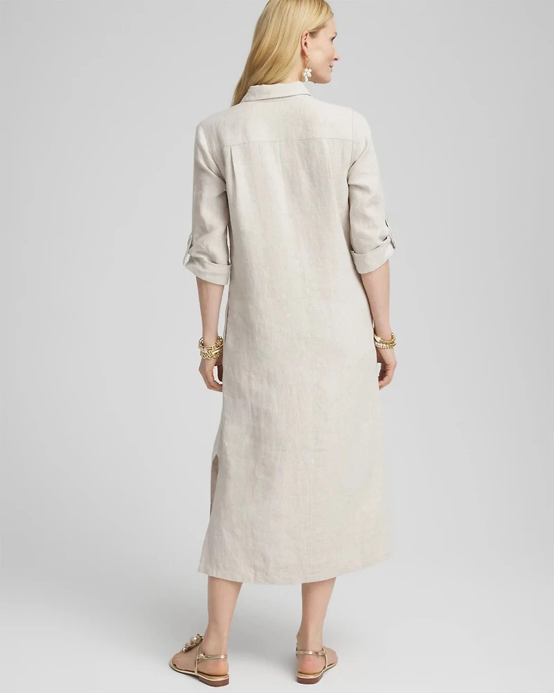 Linen Embellished Midi Shirt Dress