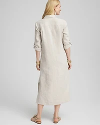 Linen Embellished Midi Shirt Dress