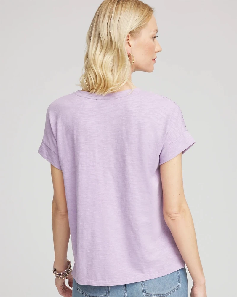 Paillette Trim Cotton Slub Tee