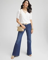 Shirred-Sleeve Henley Tee