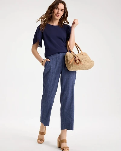 Pinstripe Soft-Stretch Linen Crop Pant