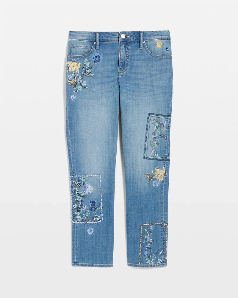 Floral Patchwork Girlfriend Crop Jeans