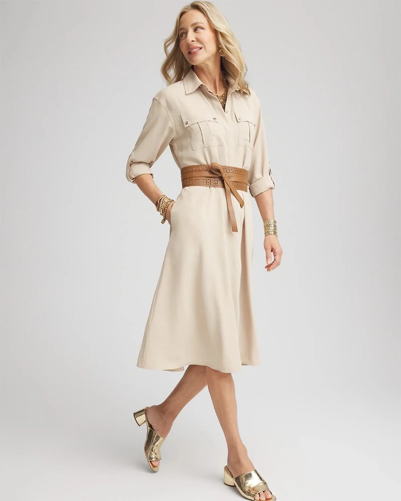 Twill Belted Midi Shirtdress