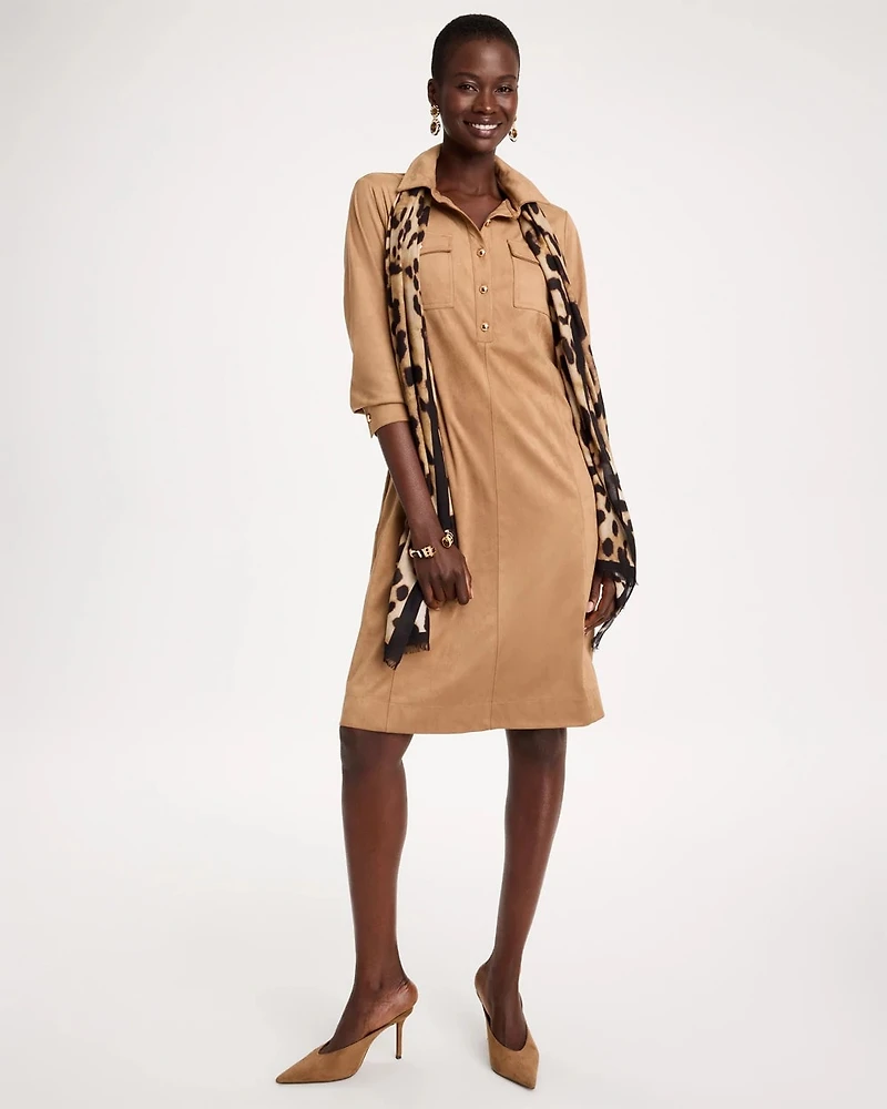 Faux Suede Long Sleeve Shirtdress