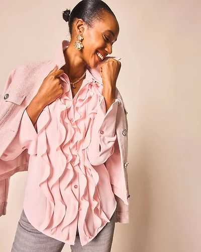 Ruffle-Trim Chiffon Blouse