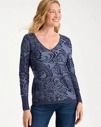Ella Jacquard V-Neck Pullover Sweater
