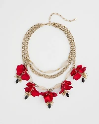 Red Flower Multi-Strand Necklace