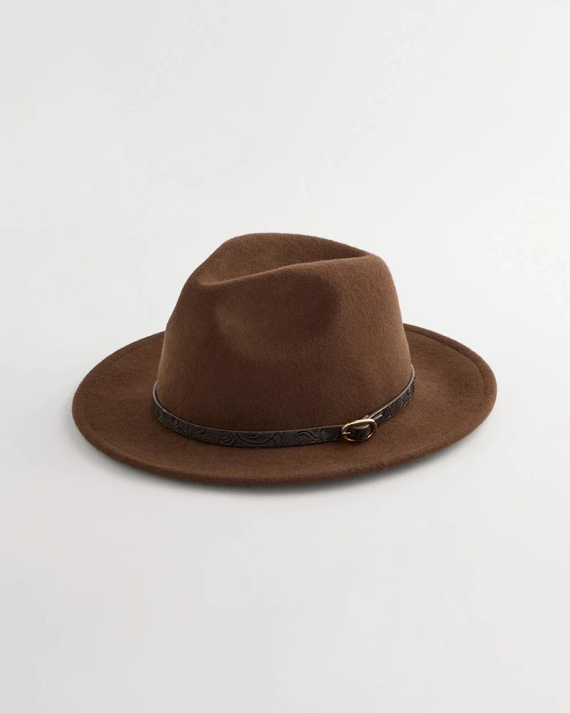 Paisley-Print-Trim Wool Felt Fedora Hat