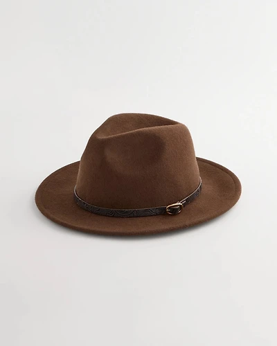 Paisley-Print-Trim Wool Felt Fedora Hat