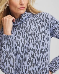 Jacquard Animal Print Mock Neck Pullover Tunic