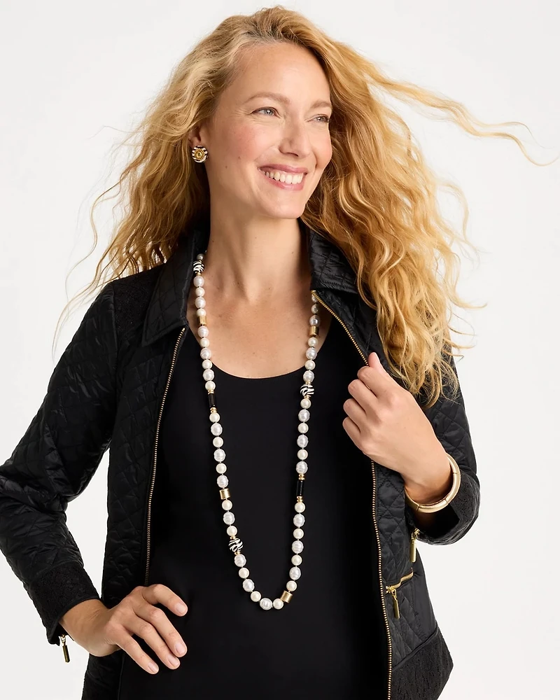 Faux Pearl Zebra Necklace