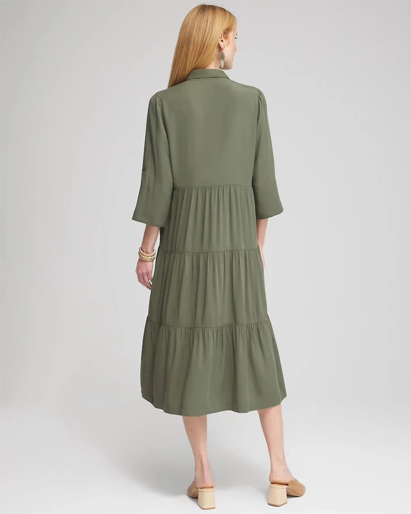 Silk Blend Tiered Midi Dress