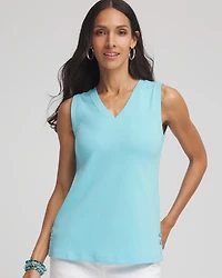 Sleeveless V-Neck Button Tank