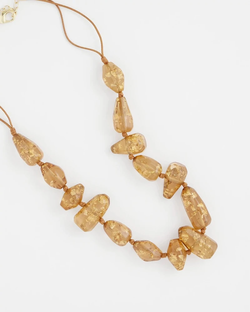 Gold Foil Long Single Strand Necklace