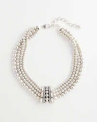 Silvertone Beaded Bib Necklace