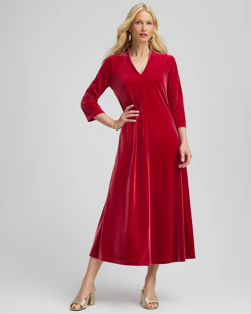V-Neck Velour Midi Dress