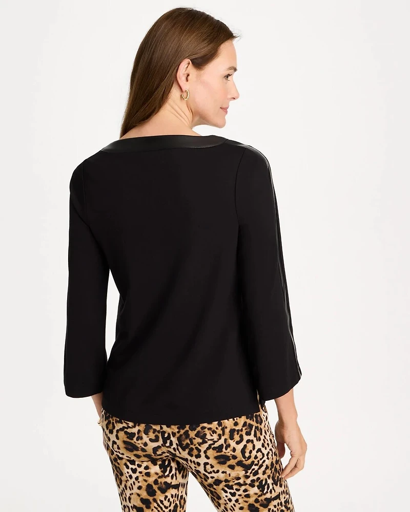 Ponte Knit Faux Leather-Trim Top