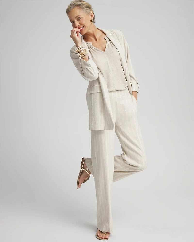 Linen Blend Stripe Flare Leg Pants