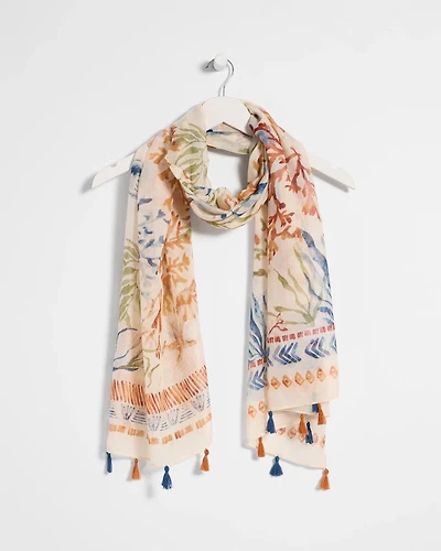Sea Life Tassel Oblong Scarf