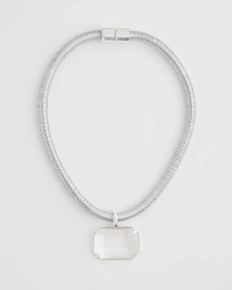 Silvertone Gem Pendant Cord Necklace