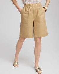 Cotton-Linen Pull-On Utility Shorts