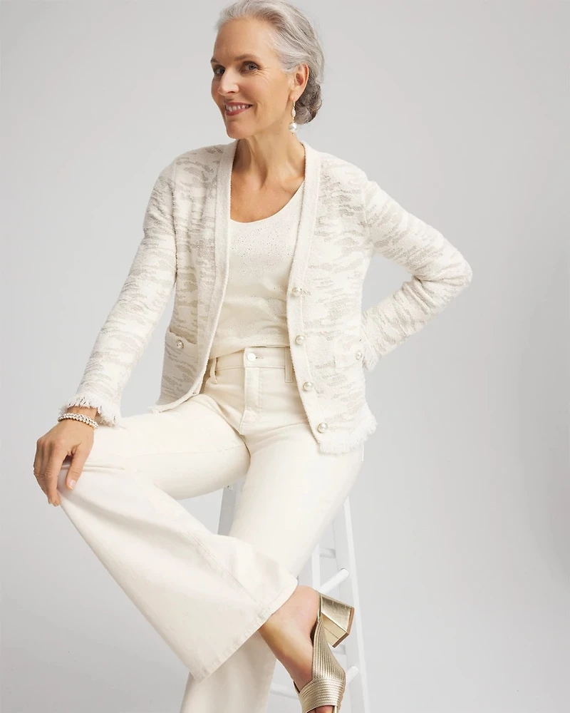 Fringe Textured V-Neck Cardigan