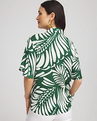 Palm Print Tie-Front Silky Top