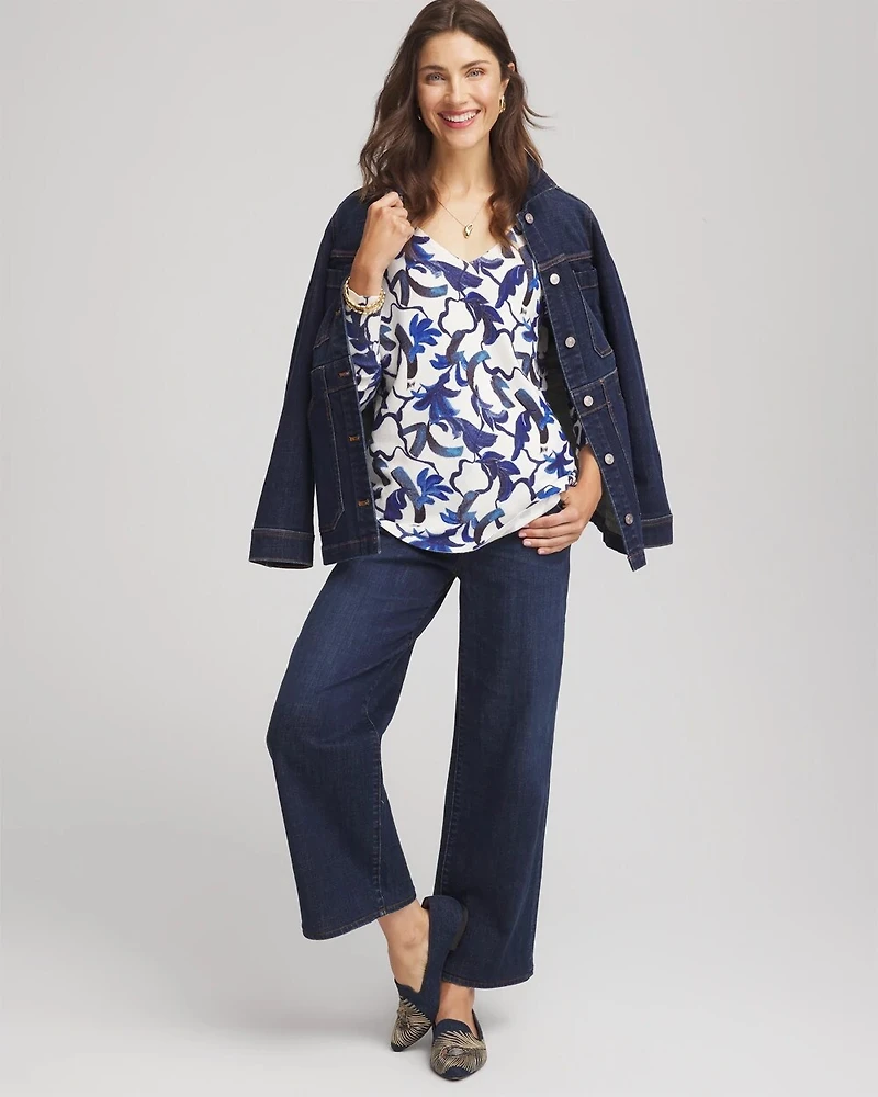 Ella V-Neck Blue-Petals Pullover Sweater