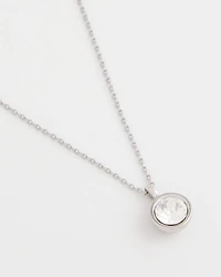 Bezel Set Pendant Silvertone Necklace
