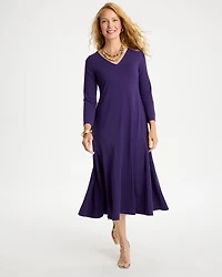 Ponte Godet Long-Sleeve Dress