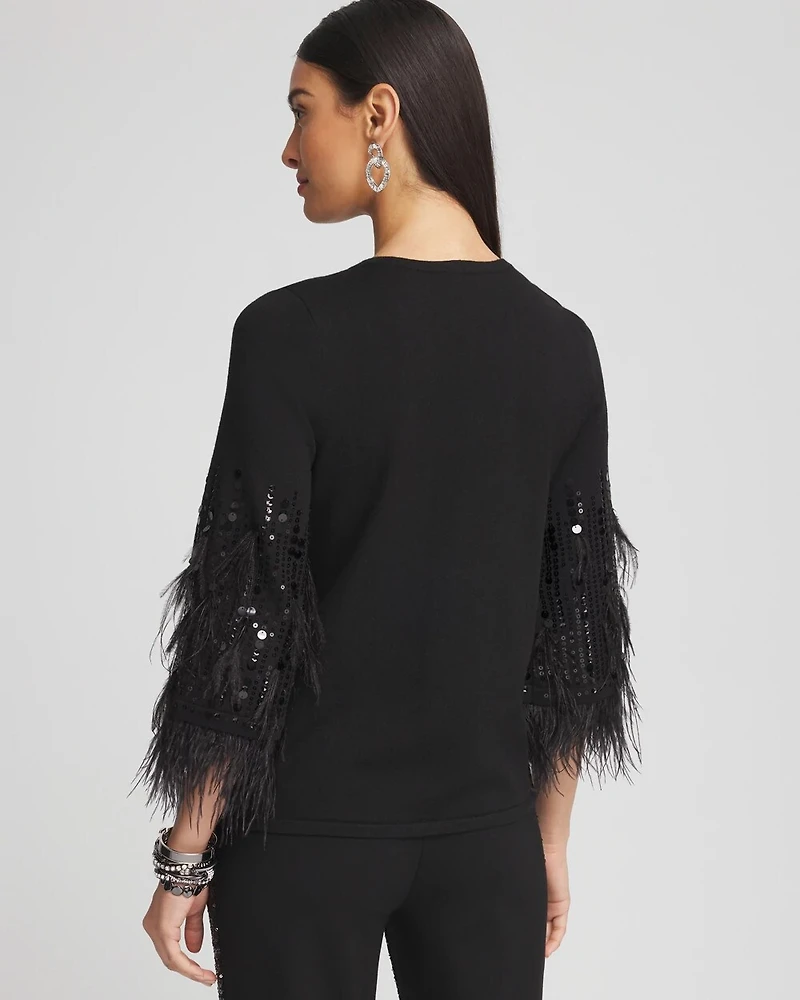 Feather Sequin Pullover Sweater