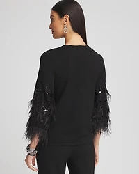 Feather Sequin Pullover Sweater