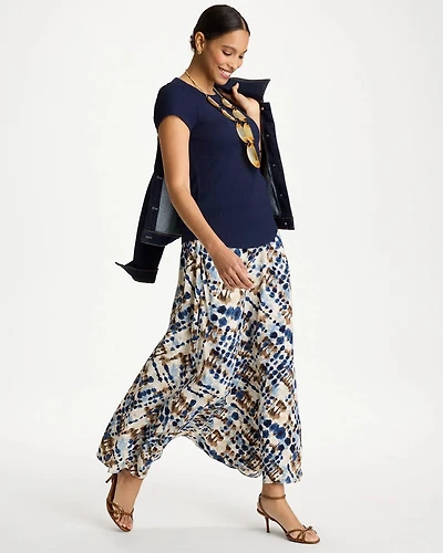 Faux Silk Printed Maxi Skirt