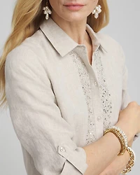 Linen Embellished Midi Shirt Dress