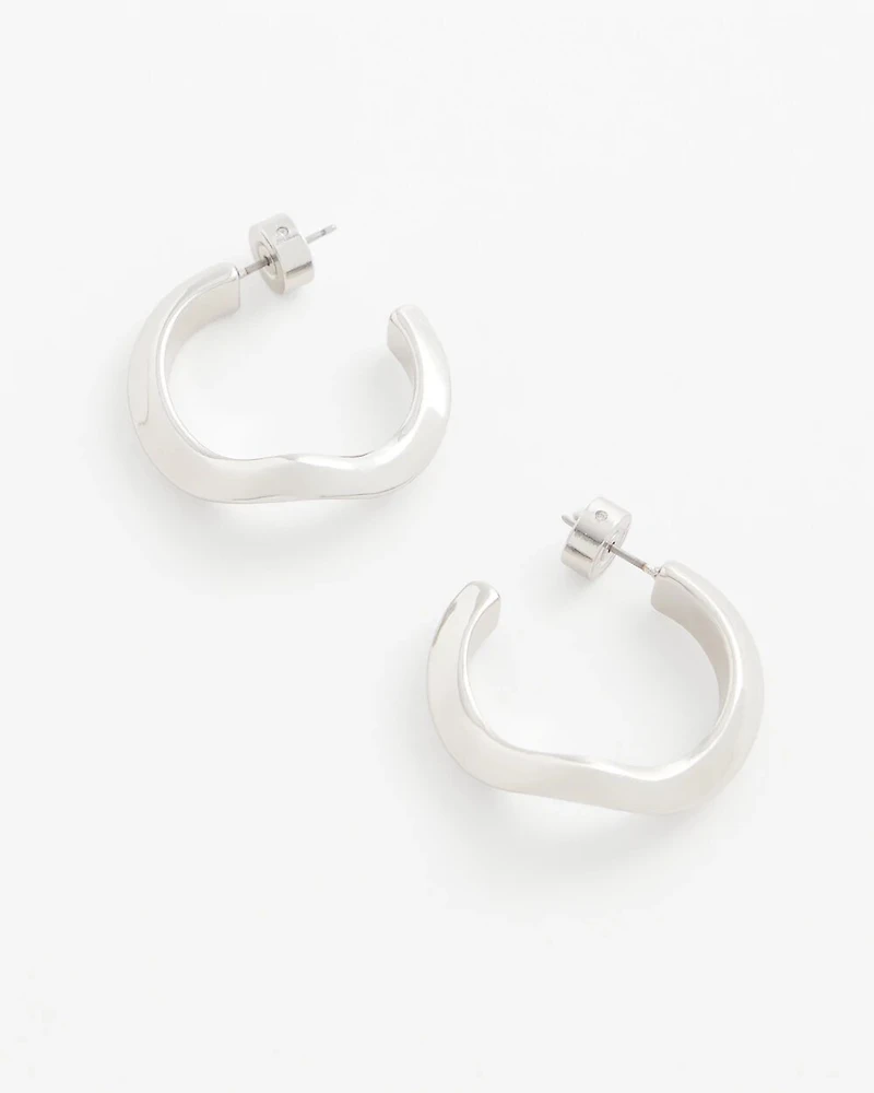 No Droop® Silvertone Wavy Hoop Earrings